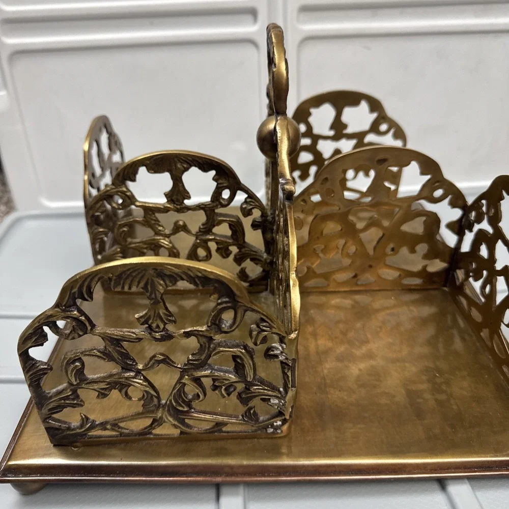 VTG RARE Ornate  Victorian Solid Brass Book Stand Caddy /Utility Caddy - READ